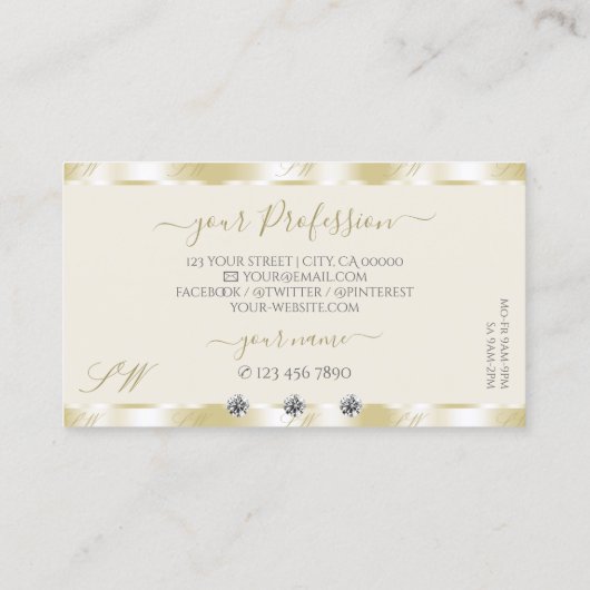 シマリー金ゴールドスパークルダイヤモンドイニシャルラグジュアリー 名刺 (裏面)