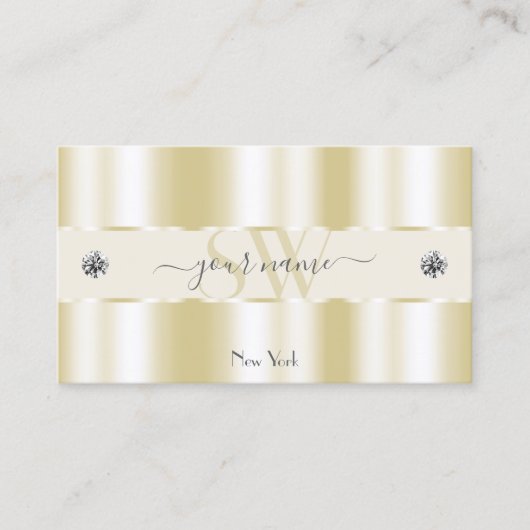 シマリー金ゴールドスパークルダイヤモンドモノグラムラグジュアリー 名刺 (正面)