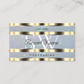 シマリー金ゴールドライトブルーパールグリッターモノグラム 名刺 (正面)