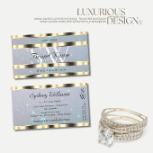 シマリー金ゴールドライトブルーパールグリッターモノグラム 名刺