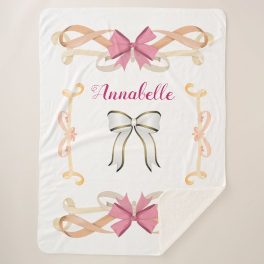 シマーエレガントリーのリボン名をパーソナライズ シェルパブランケット (正面)