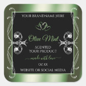 シマーエレガントリーグリーン黒製品ラベルジュエリー スクエアシール (正面)
