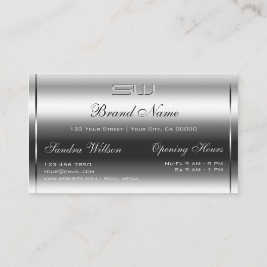 シマーエレガントリーシルバーと大3Dイニシャルグラム 名刺 (裏面)