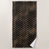 シマーリングブラック&金ゴールドグリッタードラはかりで測ゴン ビーチタオル (正面)