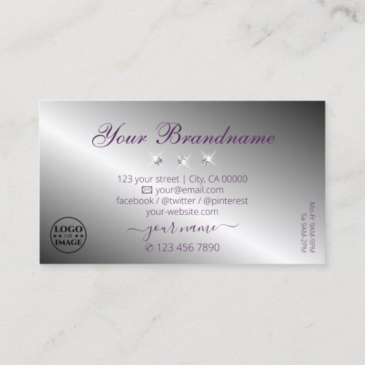 シマーリーパープルきらめくシルバーダイヤモンド追加ロゴ 名刺 (裏面)