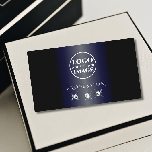 シマーリーブルーきらめくブラックダイヤモンドとロゴ 名刺