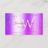 シマーリーブルーパープル金ゴールド華美コーナーイニシャル 名刺 (正面)