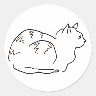 シマ柄の猫の線画 ラウンドシール