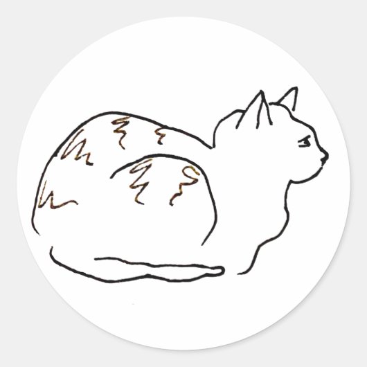 シマ柄の猫の線画 ラウンドシール (正面)
