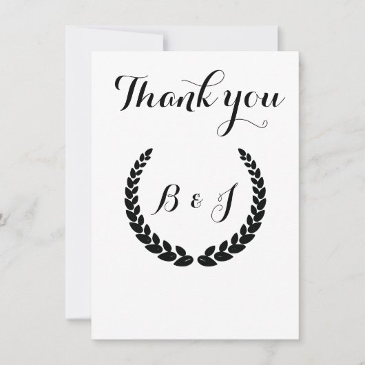 シミプルモノグラムエレガントブラックとブラック結婚ズ サンキューカード (正面)