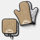 シミュレパーソナライズされた素朴ートBurlap 鍋つかみ&鍋敷きセット (正面/裏面)