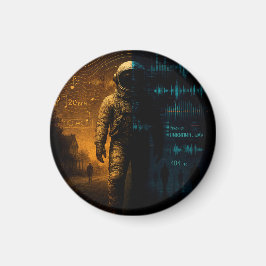 シミュレーション第1フェーズのポスター – グリッチ宇宙飛行士アート マグネット