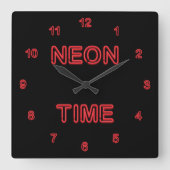 シミュレートされたカッコいいネオン番号の表示 スクエア壁時計 (正面)