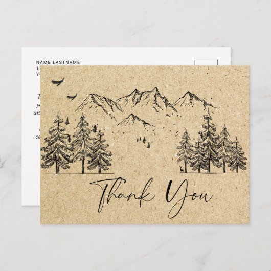 シミュレートされたクラフト紙の森の山々 サンクス ポストカード (正面/裏面)