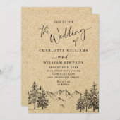 シミュレートされたクラフト紙ハンドドロー結婚ドマウンテンズ 招待状 (正面/裏面)