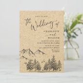 シミュレートされたクラフト紙ハンドドロー結婚ドマウンテンズ 招待状 (スタンド正面)