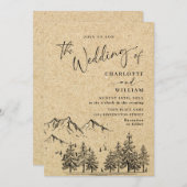 シミュレートされたクラフト紙ハンドドロー結婚ドマウンテンズ 招待状 (正面/裏面)