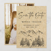 シミュレートされたクラフト紙ハンドドロー結婚ドマウンテン セーブザデート (正面/裏面)