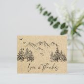 シミュレートされたクラフト紙フォレストマウンテンズサンキュー ポストカード (スタンド正面)
