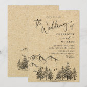 シミュレートされたクラフト紙 手描きの山々 ウェディング 招待状 (正面/裏面)