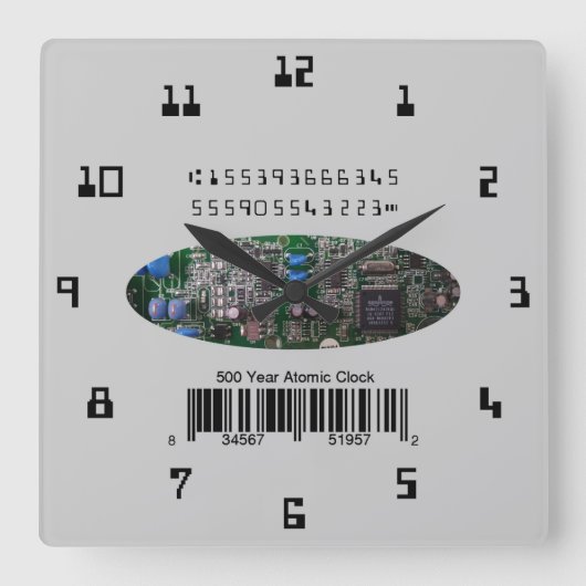 シミュレートされた500年原子PCB スクエア壁時計 (正面)