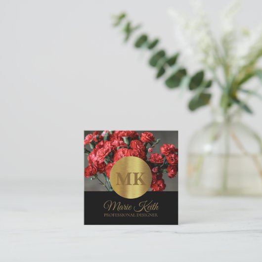 シミュレート金ゴールドとブラックモダンプロフェッショナル スクエア名刺 (スタンド正面)