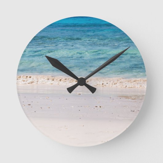 シミランホワイトサンドビーチとターコイズブルーシー ラウンド壁時計 (正面)