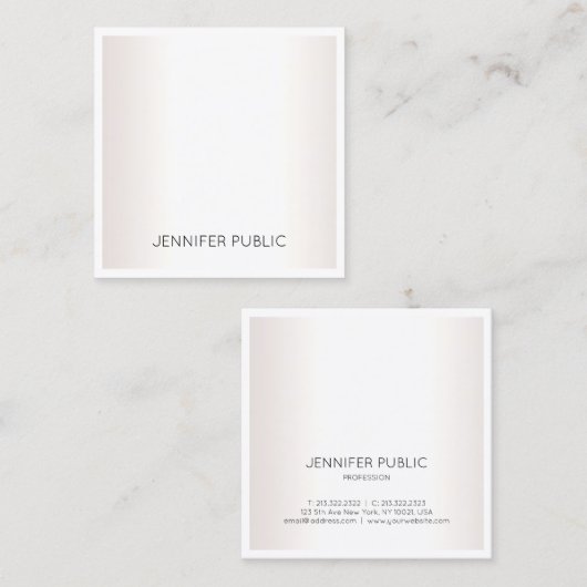 シムエレガントプモダンルシルバフェイクープレーンシックラグジュアリー スクエア名刺 (正面/裏面)