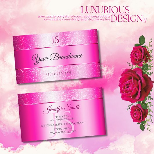 シムメリガーリーピンクスパークリーグリッタースターズイニシャル 名刺