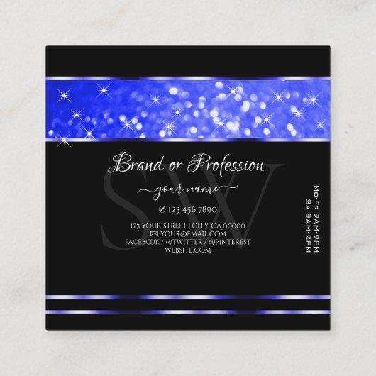 シムメリ王室のブルーグリッタースパークルスターズイニシャル スクエア名刺 (裏面)