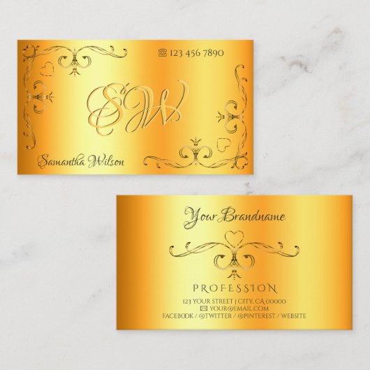 シムメリ華美コーナーイニシャル発光オレンジ 名刺 (正面/裏面)