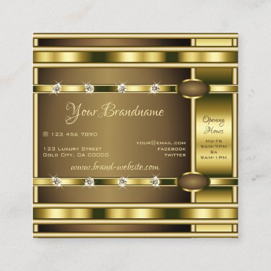 シムリーRhinestonesとの高級金ゴールドフェイク効果 スクエア名刺 (裏面)