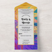 シメエレガントイカラフルルな抽象芸術モダン結婚の オールインワン招待状 (内側)