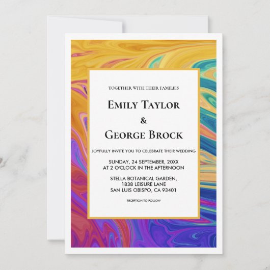 シメエレガントイカラフルルな抽象芸術モダン結婚の 招待状 (正面)
