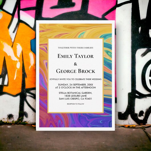 シメエレガントイカラフルルな抽象芸術モダン結婚の 招待状