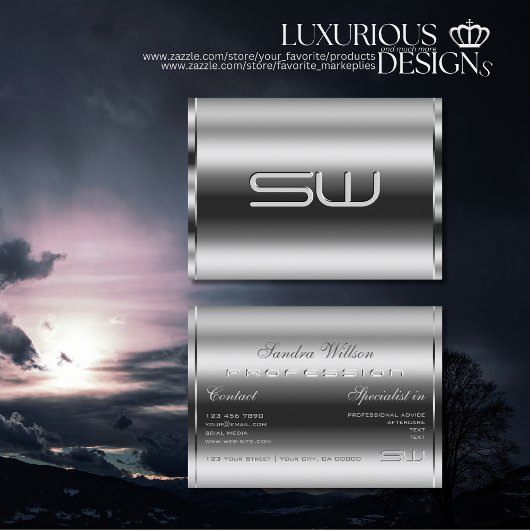 シメエレガントリーシルバーと大型3Dモノグラムシック 名刺