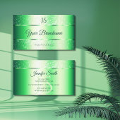 シメリーエメラルドグリーングリッタースパークアンドモノグラム 名刺