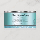 シメリーシルバーきらめくティール(緑がかった色)グリッターダイヤモンド 名刺 (裏面)