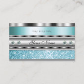 シメリーシルバーきらめくティール(緑がかった色)グリッターダイヤモンド 名刺 (正面)