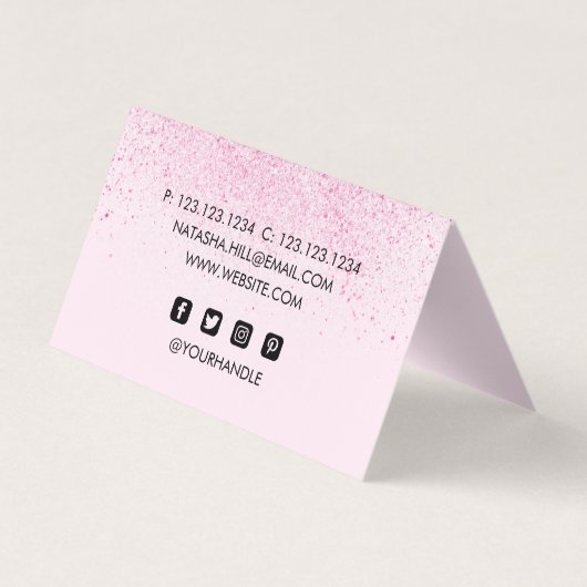 シメリーピンクグリッターダスト折り畳み 名刺 (裏面)