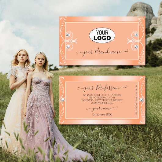 シメリーピーチきらめくーダイヤモンドのロゴ付き華美 名刺