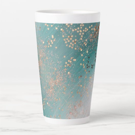 シメリー金ゴールドスターズオンティール（緑がかった色）  カフェラテマグ (正面)