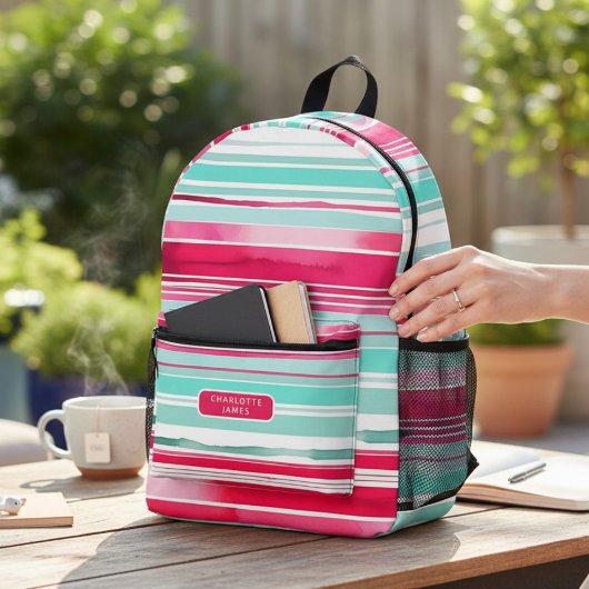 シモダンア名門私立校風のン色マゼンダパーソナライズされたン名 プリントバックパック