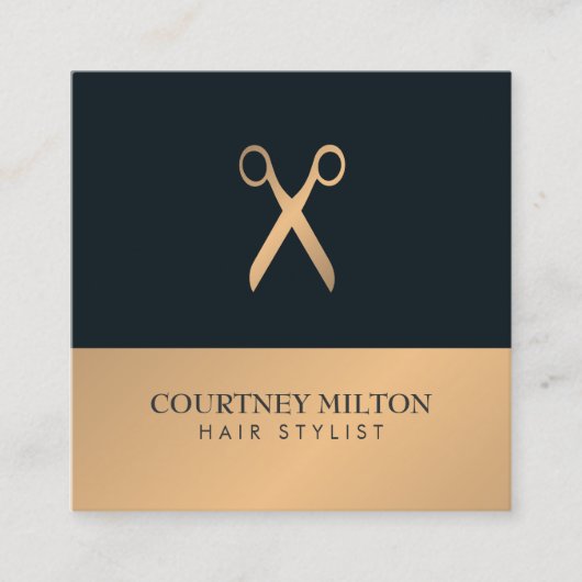 シモダンッエレガントクフェイク金ゴールドグレー美容師 スクエア名刺 (正面)