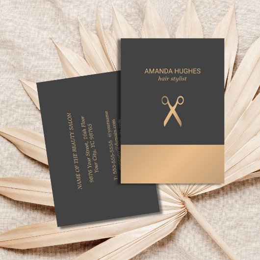 シモダンッエレガントクフェイク金ゴールドグレー美容師 名刺