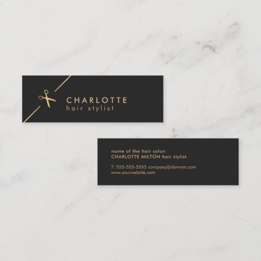シモダンッエレガントクフェイク金ゴールドブラック美容師 スキニー名刺 (正面/裏面)