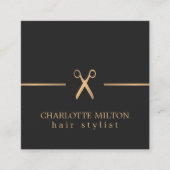 シモダンッエレガントクフェイク金ゴールドブラック美容師 スクエア名刺 (正面)