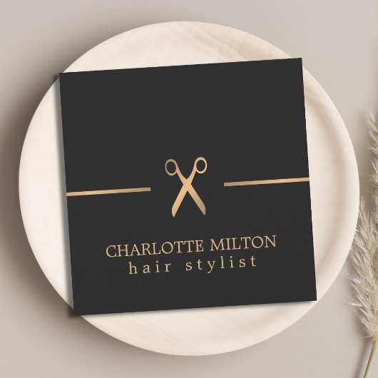 シモダンッエレガントクフェイク金ゴールドブラック美容師 スクエア名刺