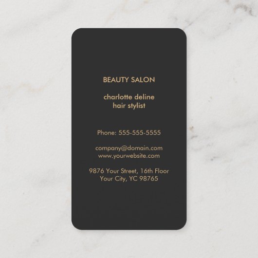 シモダンッエレガントクフェイク金ゴールドブラック美容師 名刺 (裏面)