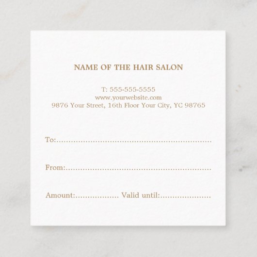 シモダンッエレガントクフェイク金ゴールドホワイト美容師 スクエア名刺 (裏面)